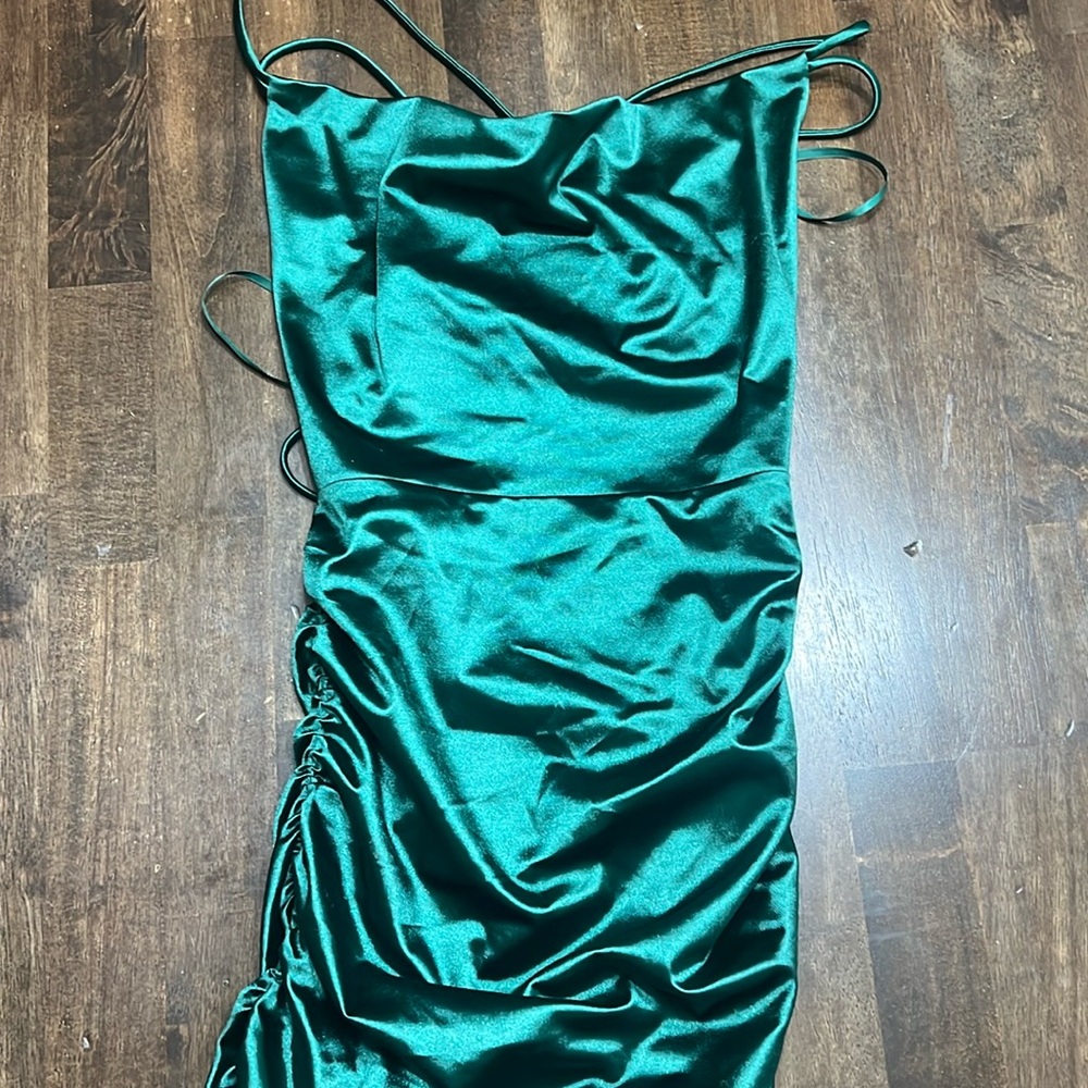 Windsor Emerald Green Satin Ruched Lace-Up Dress - Size Small